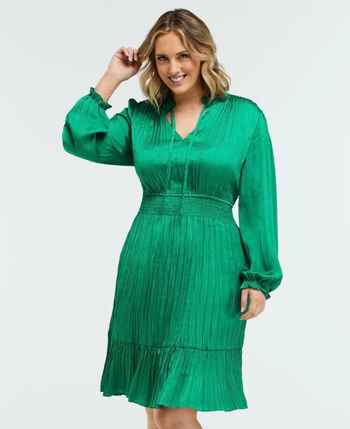 Estelle Clothing Nina Shirred Dress Green Size AU 20 photo 3
