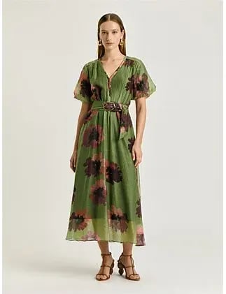 Veronika Maine WATER POPPY BELTED MIDI DRESS Green Size 8 photo 2
