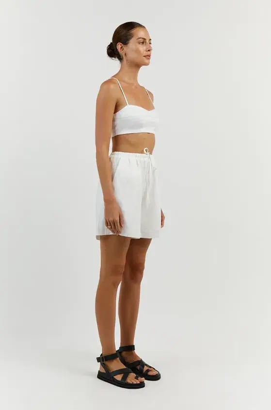 DISSH Aisle Linen Tier Long Skirt and Vienna Linen Curved Crop Top Set White Size 6 AU photo 6