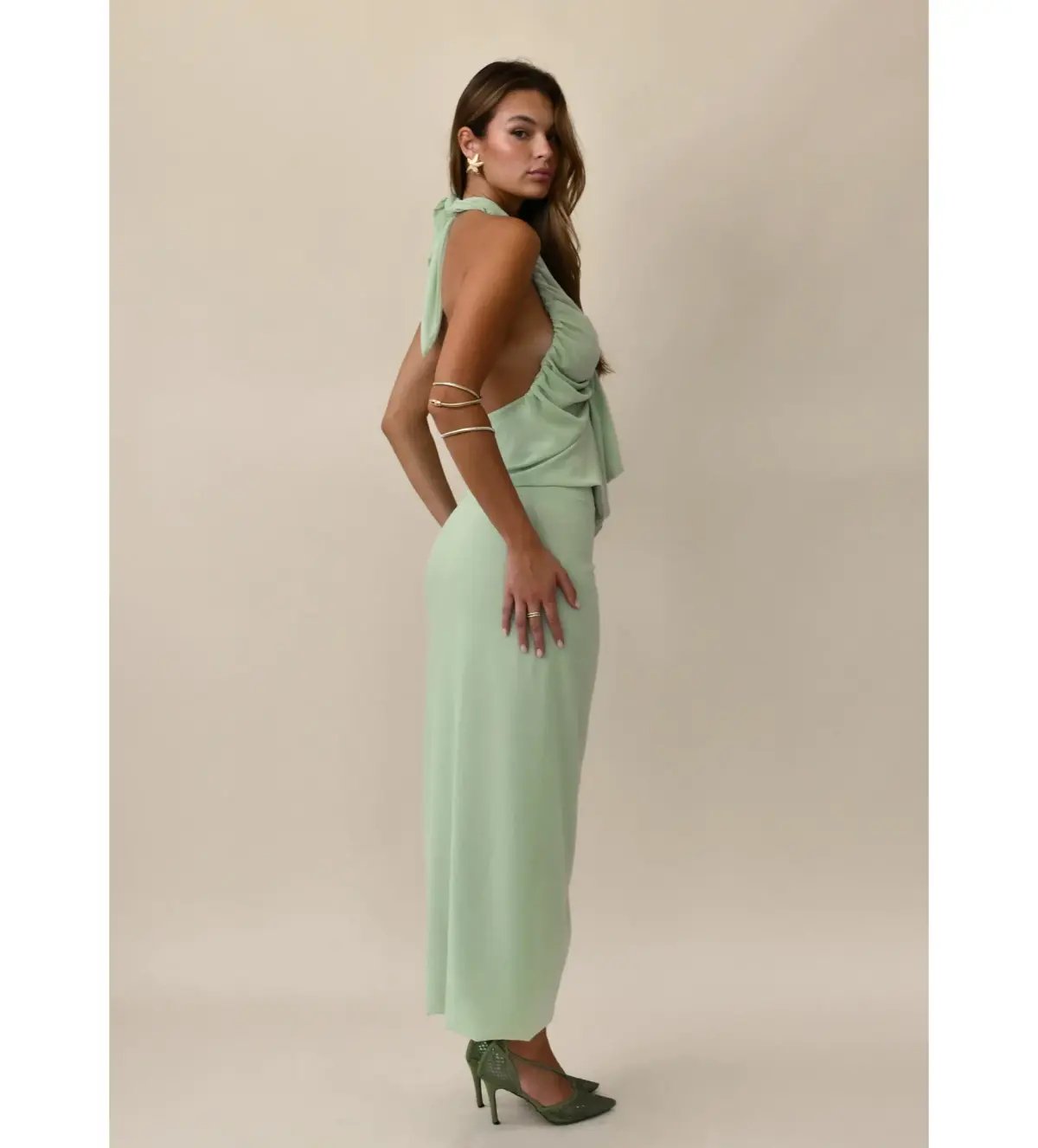 Koster Kulture Bobbies Top and Maxi Skirt Set Pistachio Size 8 photo 3