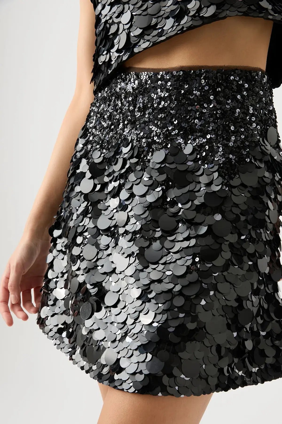 Aje Celeste Sequin Shell Top & Cherie Sequin Mini Skirt Set Black Size 12 photo 4