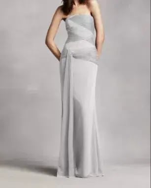 Vera Wang Strapless Chiffon Dress Light Grey Size 8 photo 2