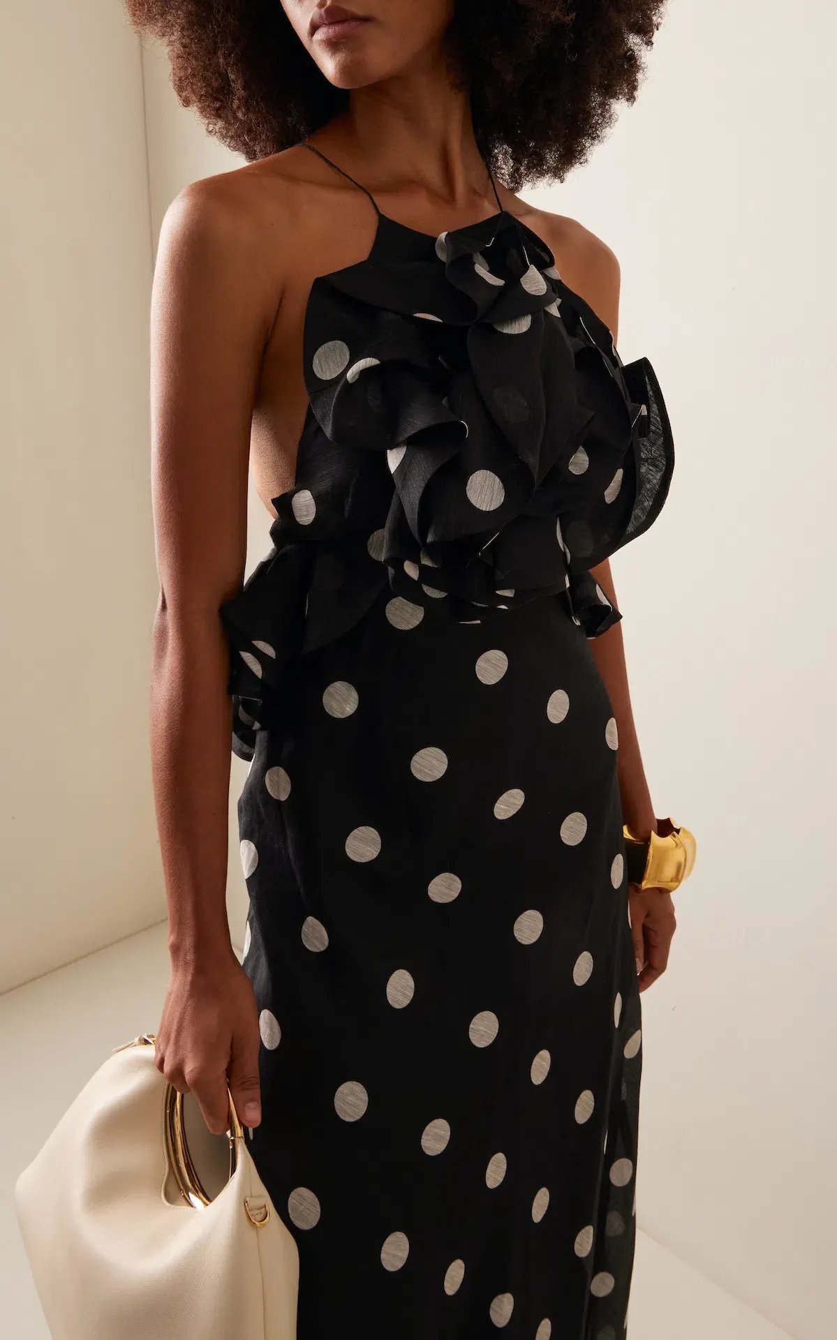 Zimmermann Crush Ruffle Halter Maxi Gown Black/Cream Dot Size 1 / AU 10 photo 2