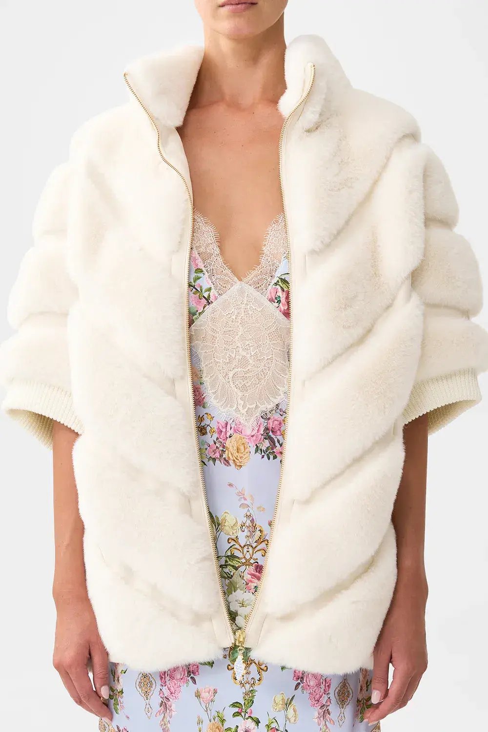 Camilla Tiled Time Faux Fur Short Sleeve Slouch Jacket White (M/L-AU12/14) photo 6