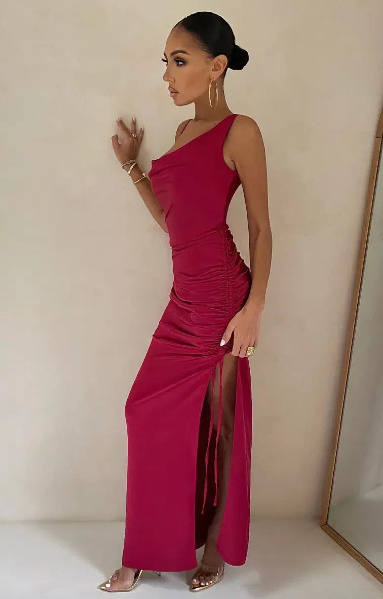Club L London Belonging Berry Ruched Cowl Maxi Dress Pink Size 8 photo 3