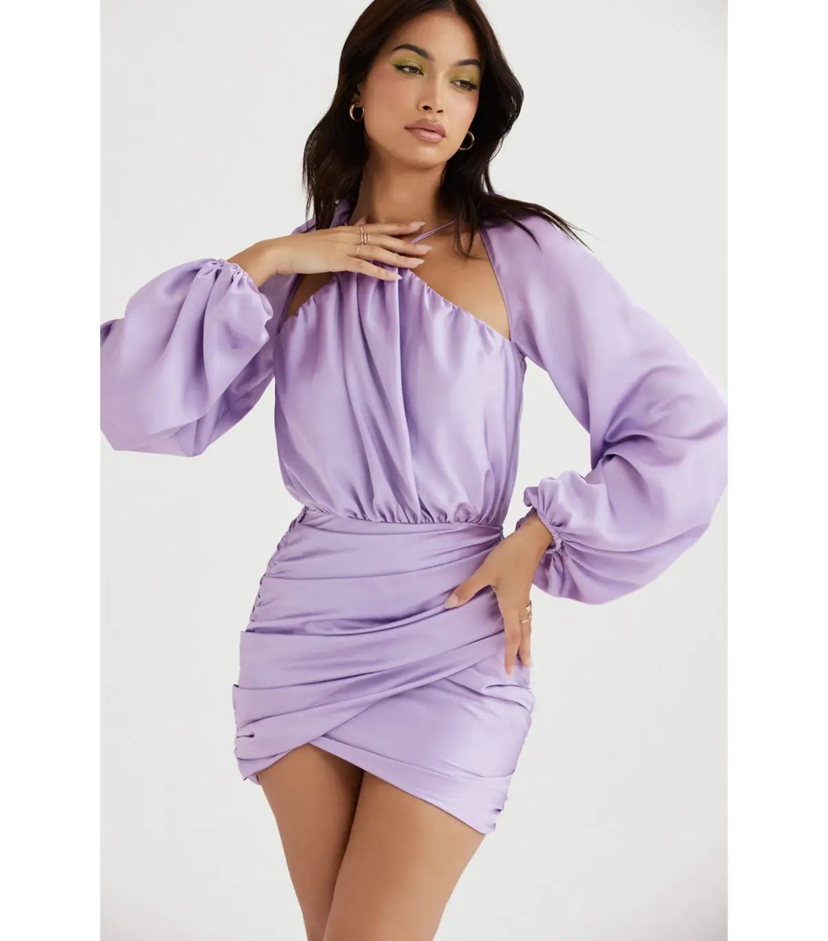 House of CB Kate Satin Wrap Front Mini Dress Orchid Size AU 10 photo 2
