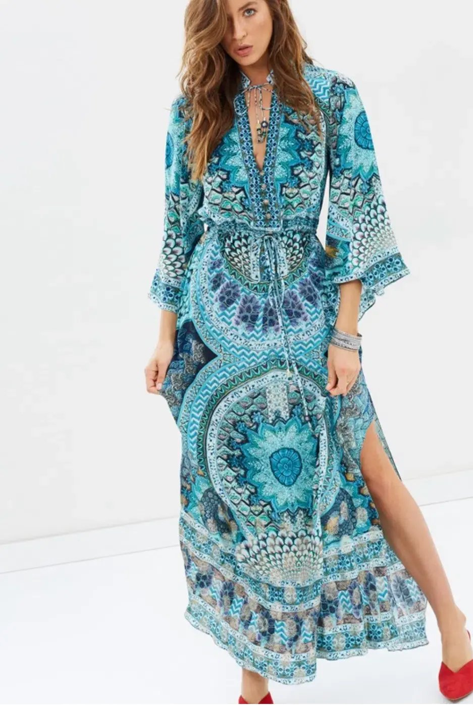 Camilla Drawstring Button Up Dress Turn On The Charm Print Size L photo 6