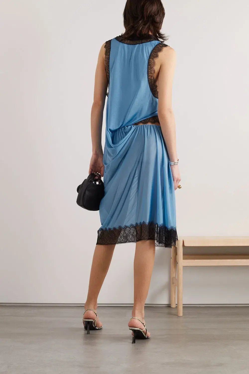 Christopher Esber Cutout Draped Lace-Trimmed Chiffon Dress Blue Size 12 photo 2