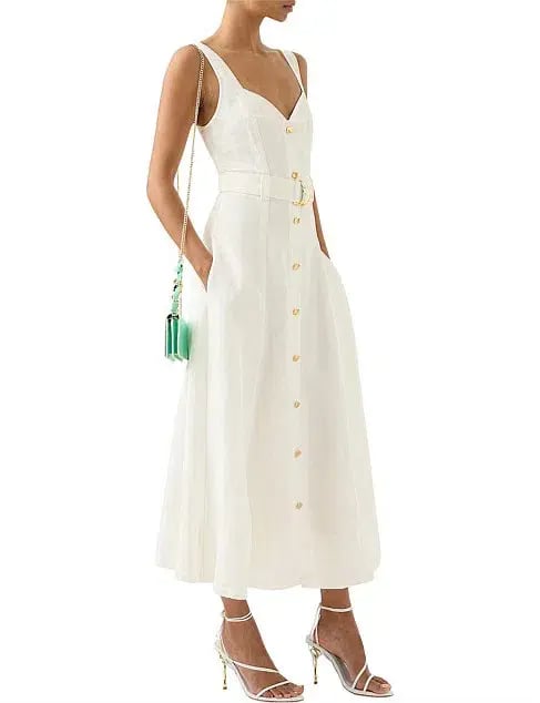 Aje Clay Belted Midi Dress White Size AU 10 photo 2