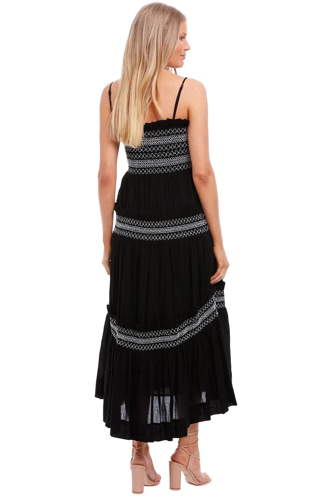 Shona Joy Leda Shirred Tiered Midi Dress Black Size 8 photo 3