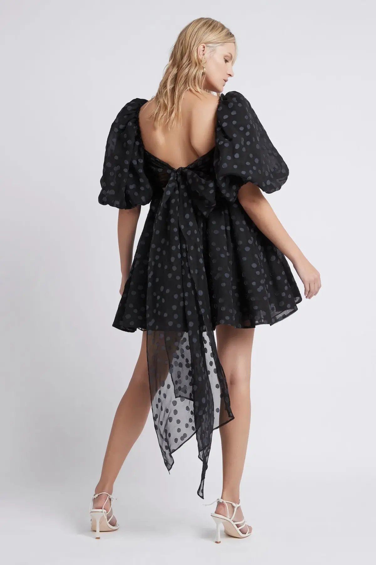 La Piscine Puff Sleeve Bow Back Mini Dress photo 2
