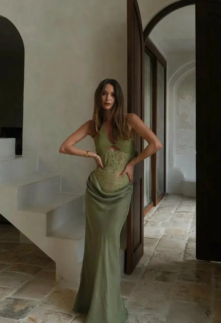 Benni Miko Maxi Dress Pear Green Size 10 photo 6