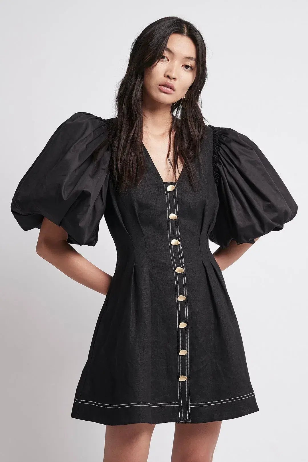 Aje Quietude Puff-Sleeved Mini Dress Black Size 6 photo 2