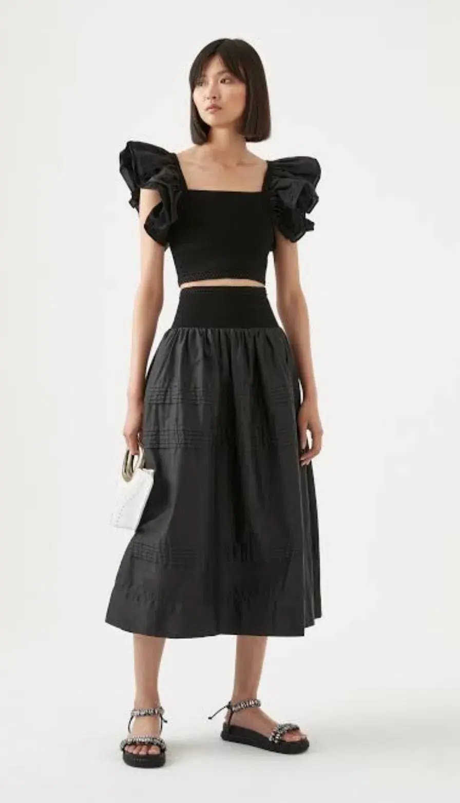 Aje Corinne Knit Bodice Crop Top and Rosalie Knit Waist Midi Skirt Set in Black Size XL / AU 16 photo 2