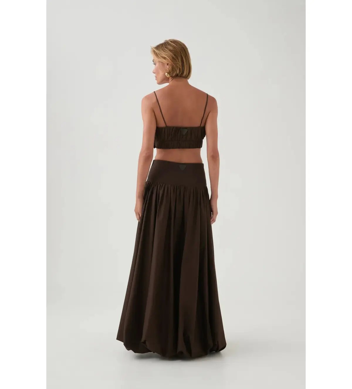 Aje Havana Ruched Top & Bubble Midi Skirt Set in Chocolate Size 6 photo 3