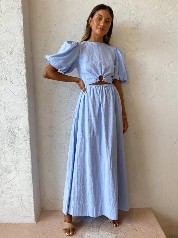 By Nicola Dahlia Ring Detail Maxi Dress In Sky photo 4