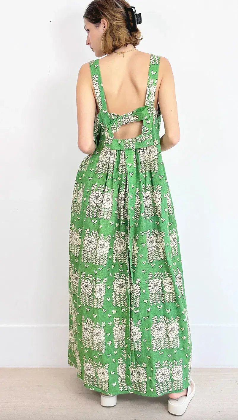 Oroton Posie Linen Maxi Dress Green Floral Size 8 photo 4