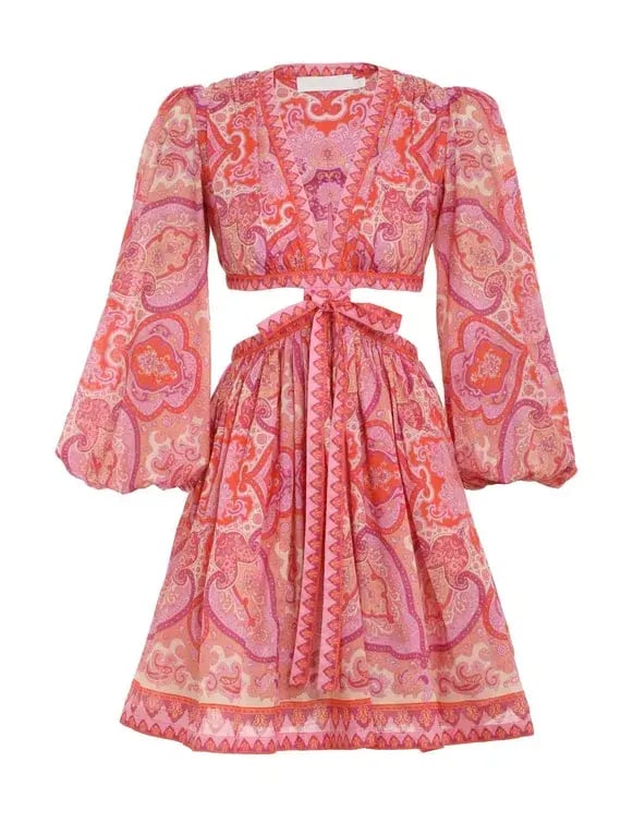 Zimmermann The Halcyon Tie Front Mini Dress in Pink/Purple Paisley Size 1/Au 10 photo 2