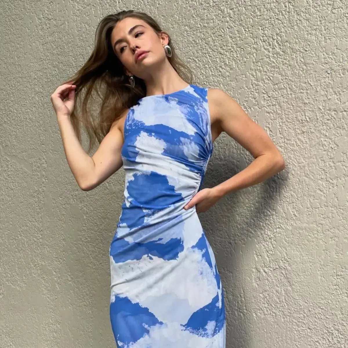 Scanlan Theodore Italian Cloud Print Dress in Blue Size AU 10 photo 3