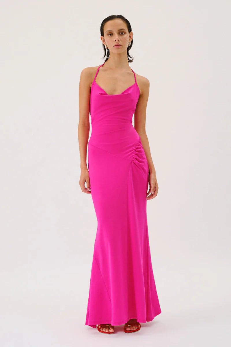 SUBOO GARNET DEEP COWL NECK MAXI DRESS - HYPER PINK photo 4