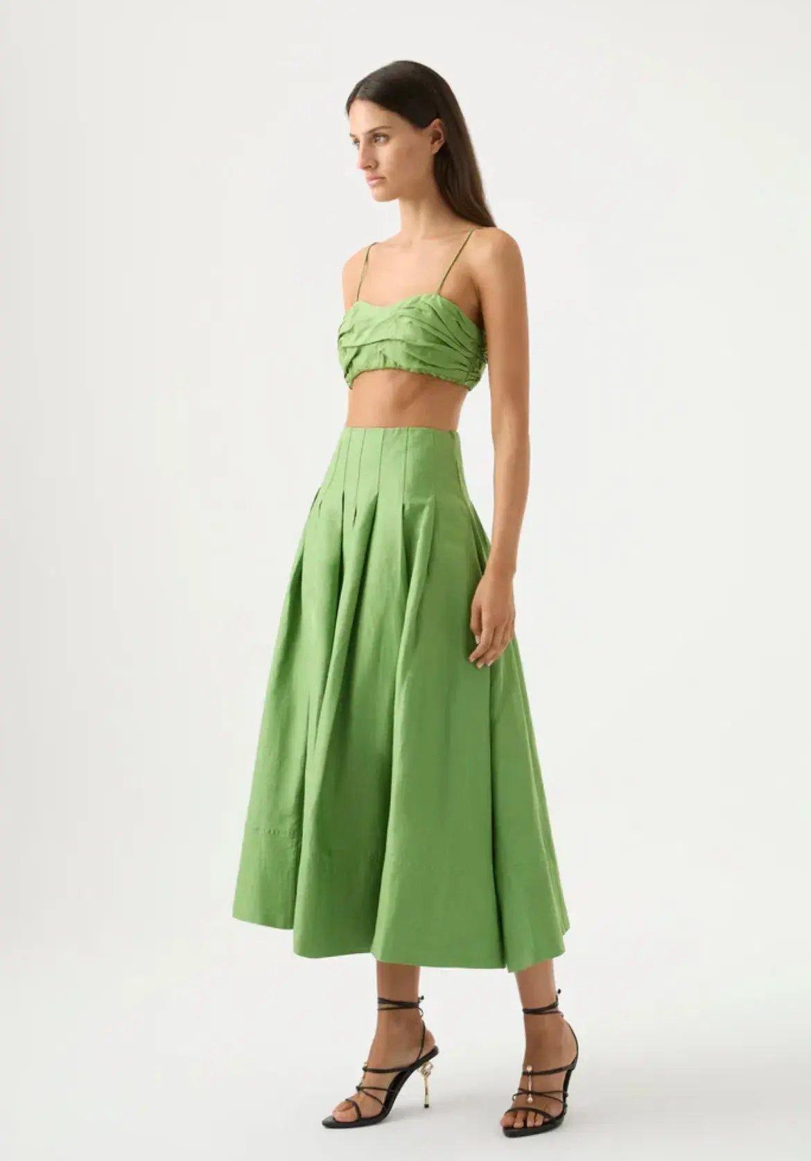 Aje Paradiso Skirt And Thea Draped Twist Crop Top Set Fern Green Size 6 photo 2