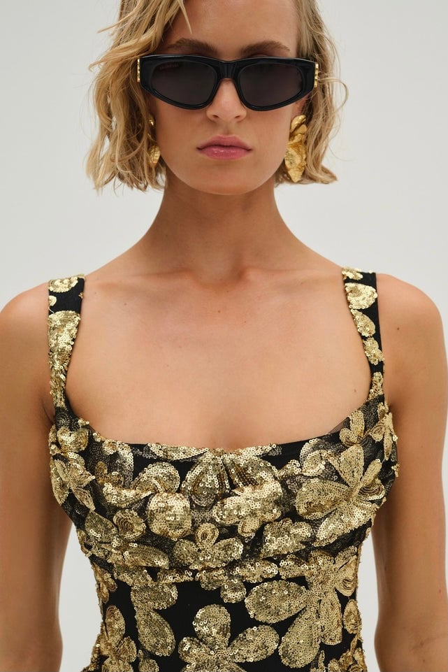For Love and Lemons Anisa Fringe Midi Dress - Gold photo 4