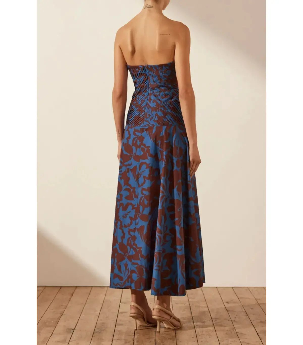 Shona Joy Cartia Strapless Pleated Midi Dress Print Size AU 8 photo 5