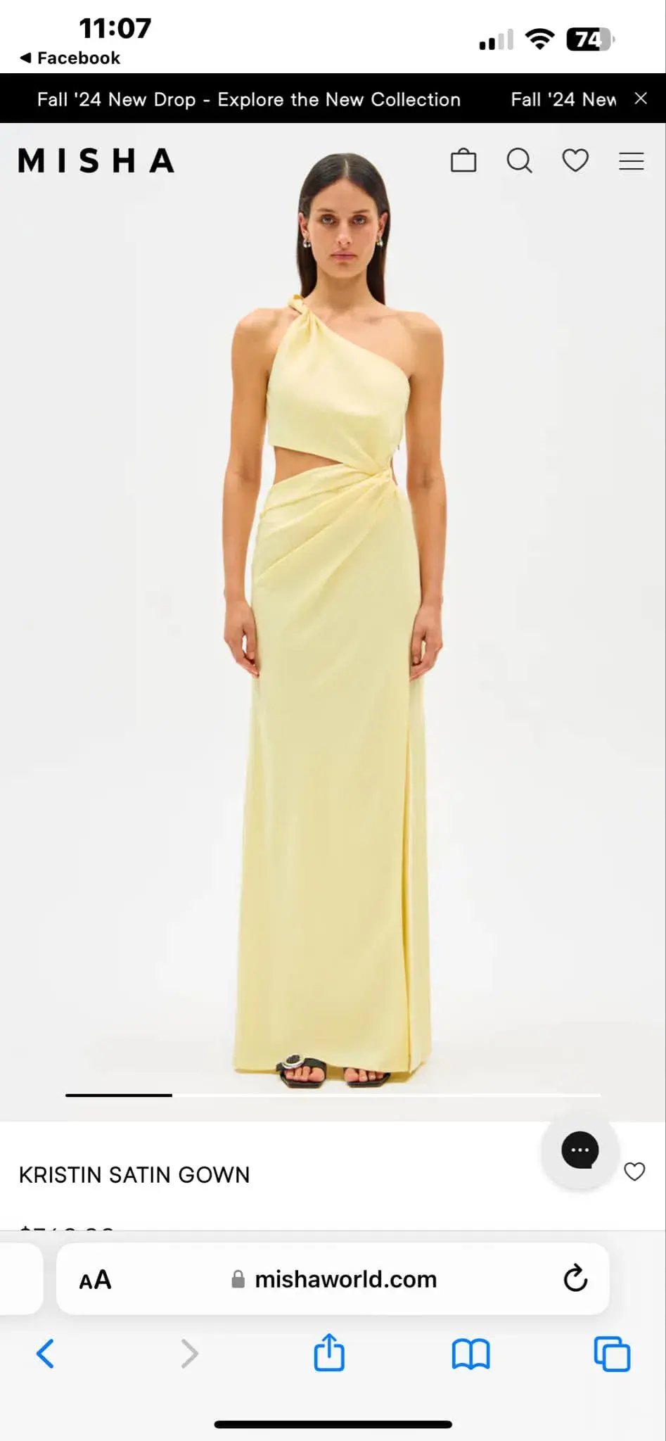 MISHA Kristin Satin Gown - soft yellow - size 8 photo 2