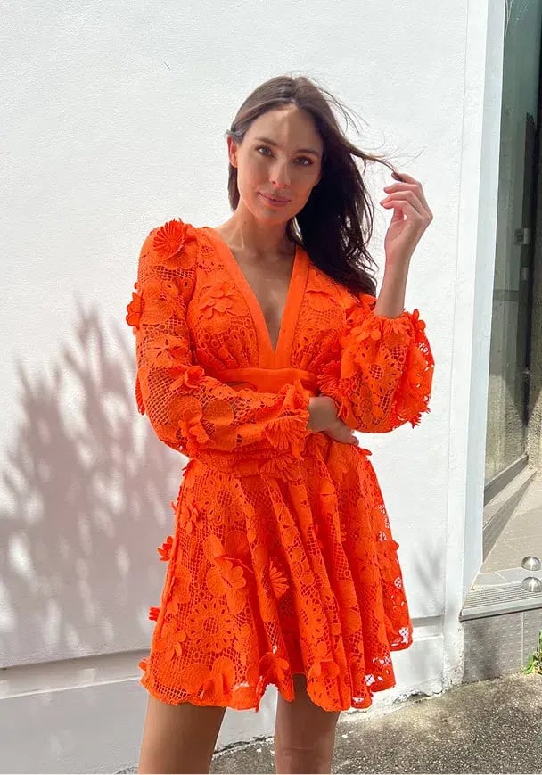 Sheike Bright Blooms Lace Dress Orange Size 6 photo 2