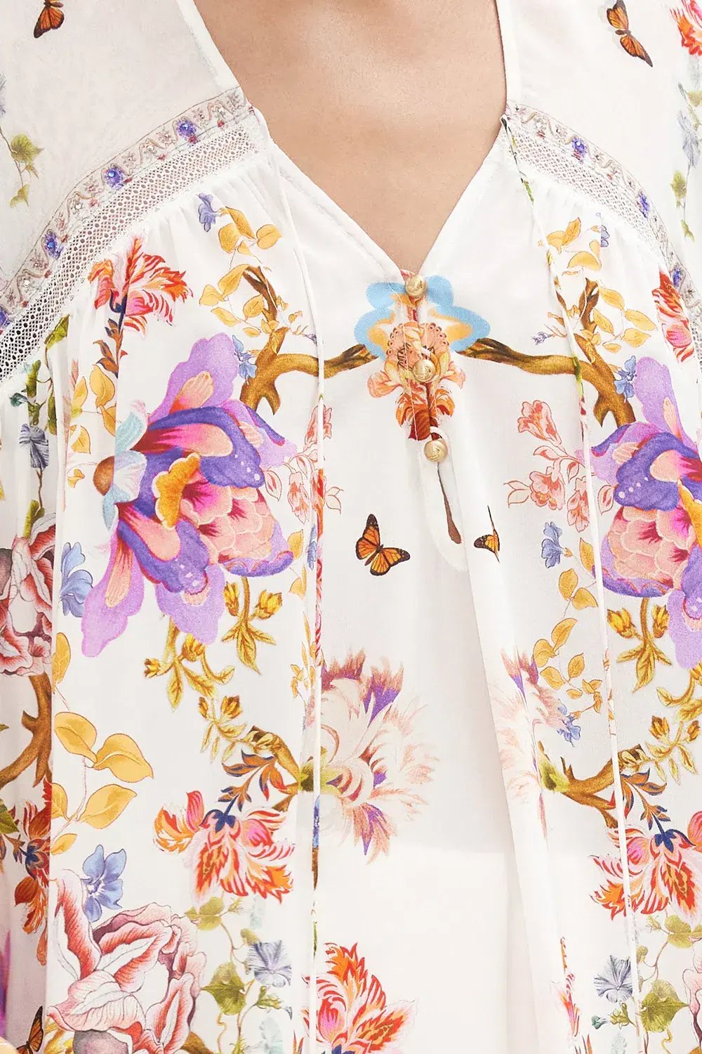 Camilla Spider Girl Blouson Blouse With Neck Tie Floral One Size photo 5