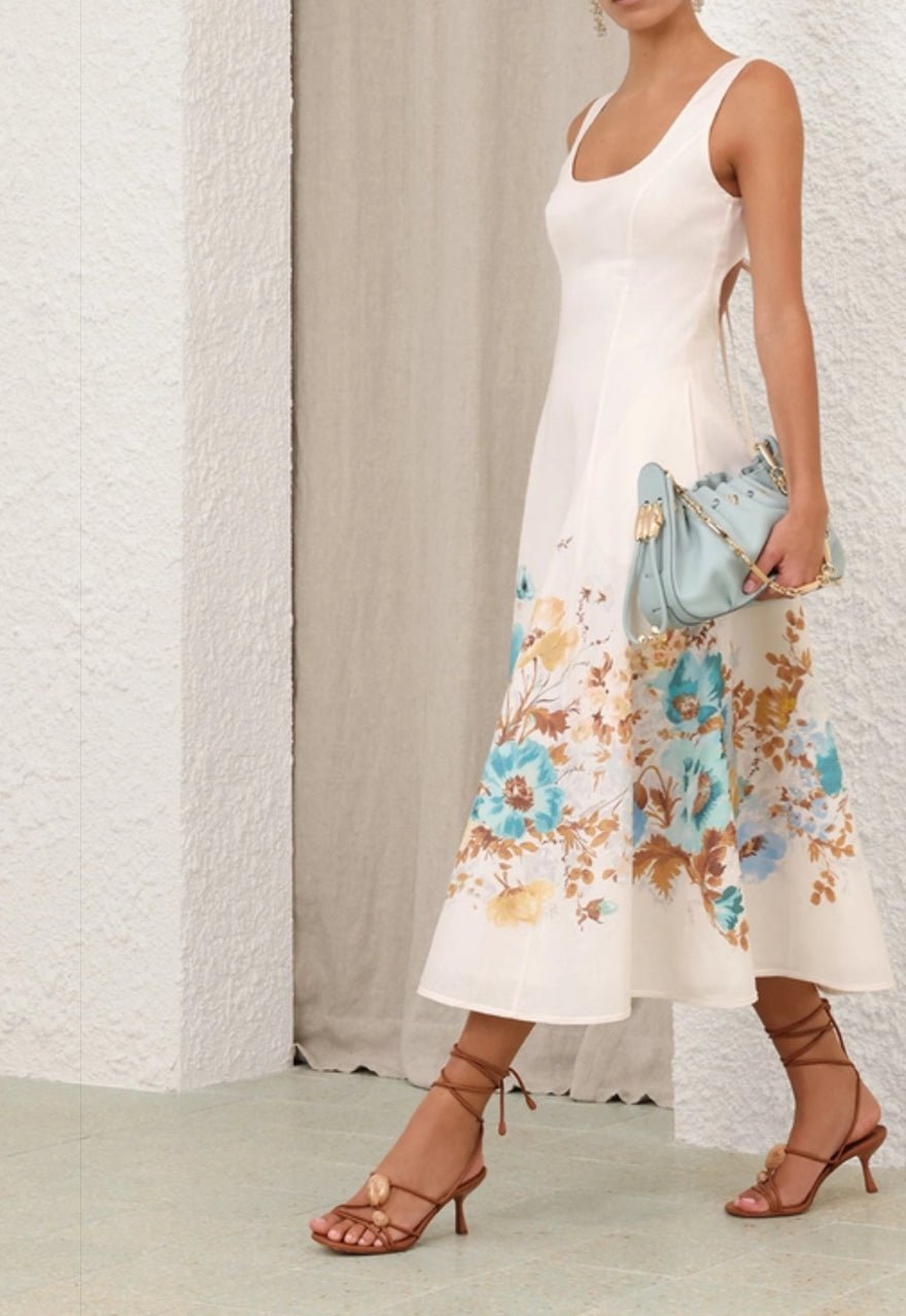 Zimmermann Scarborough Midi Dress In Cream/teal Floral photo 2
