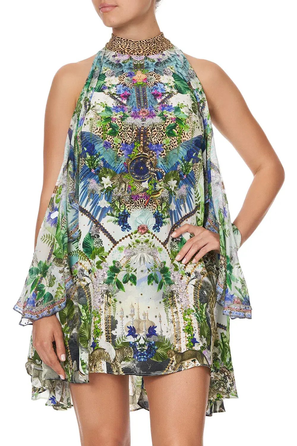 Camilla Moon Garden Neck Tie Short Dress Print Size S photo 2