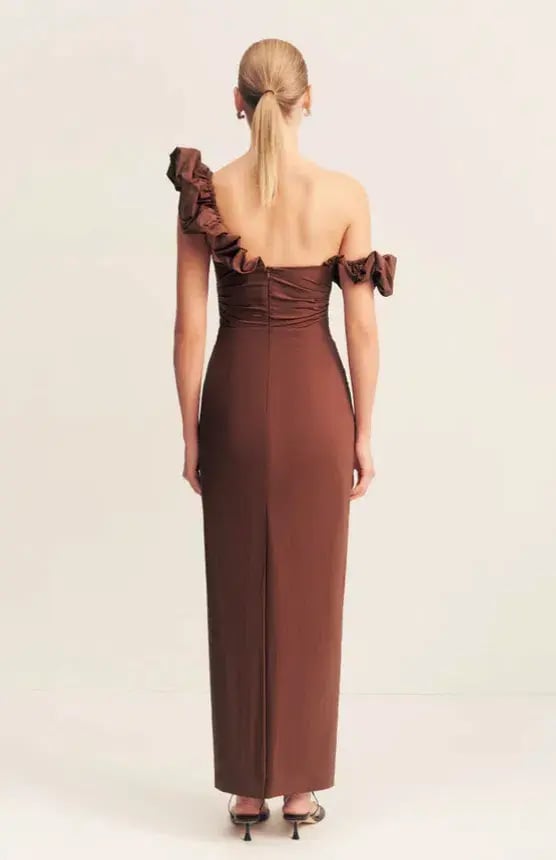 Shona Joy Cambell Ruffle Draped Maxi in Espresso Size 12 photo 3