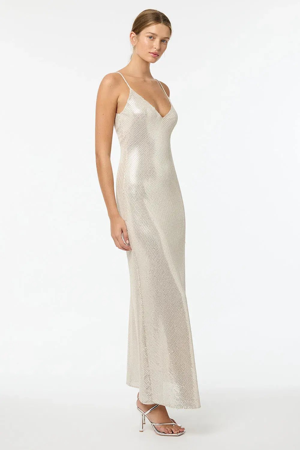 Manning Cartell High Voltage Slip Maxi Dress in Nude Silver Size 10 photo 4
