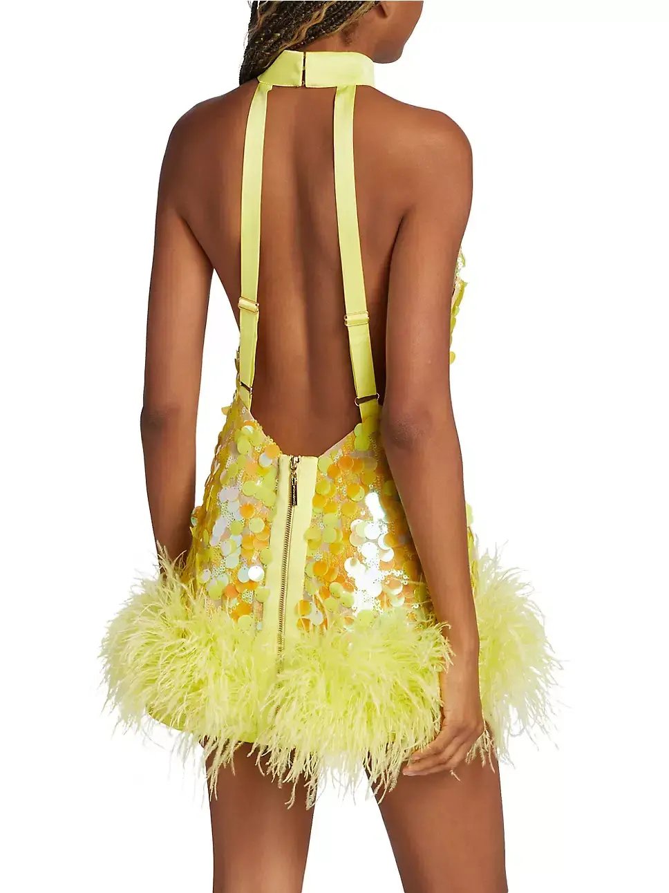 Bronx and Banco Izzy Sequin & Feather Mini Dress Yellow Size AU 6 photo 4