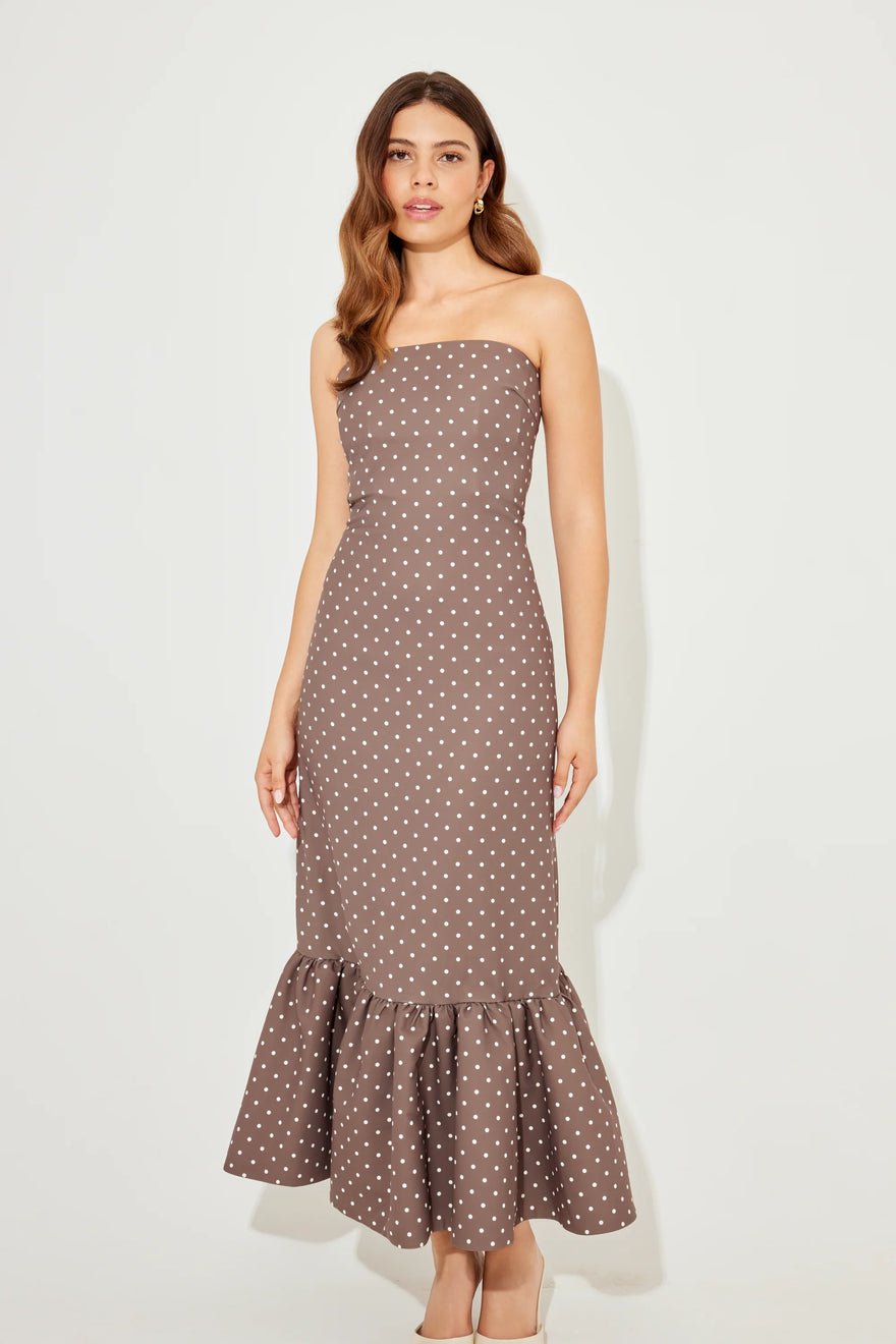 Odd Muse The Ultimate Muse Strapless Peplum Hem Midi Dress - Brown photo 2