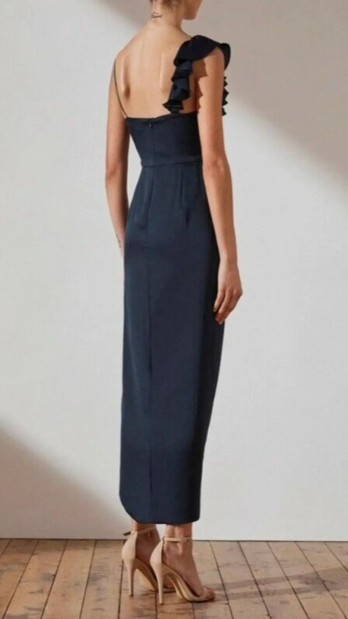 Shona Joy Luxe Asymmetrical Frill Dress Navy Size 6 photo 3