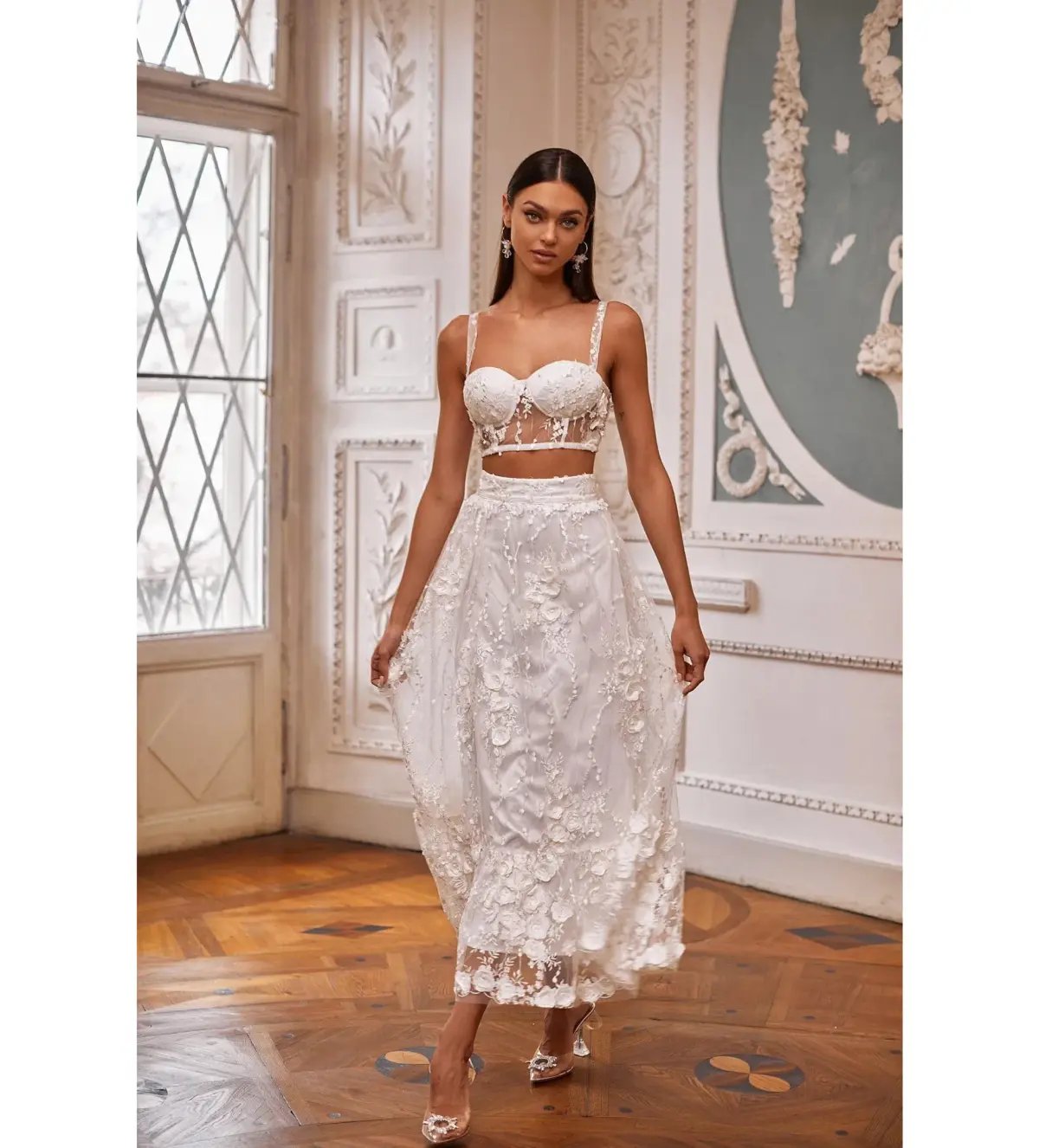 Alamour Aella Top and Midi Skirt Set White Size L AU 12 photo 2