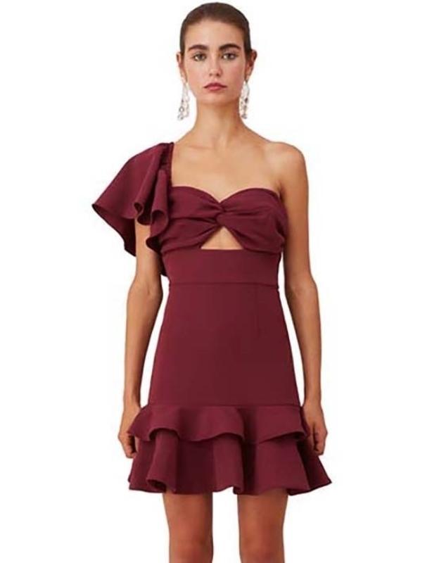Keepsake the Label Delight Asym Mini Dress Burgundy Size M photo 2