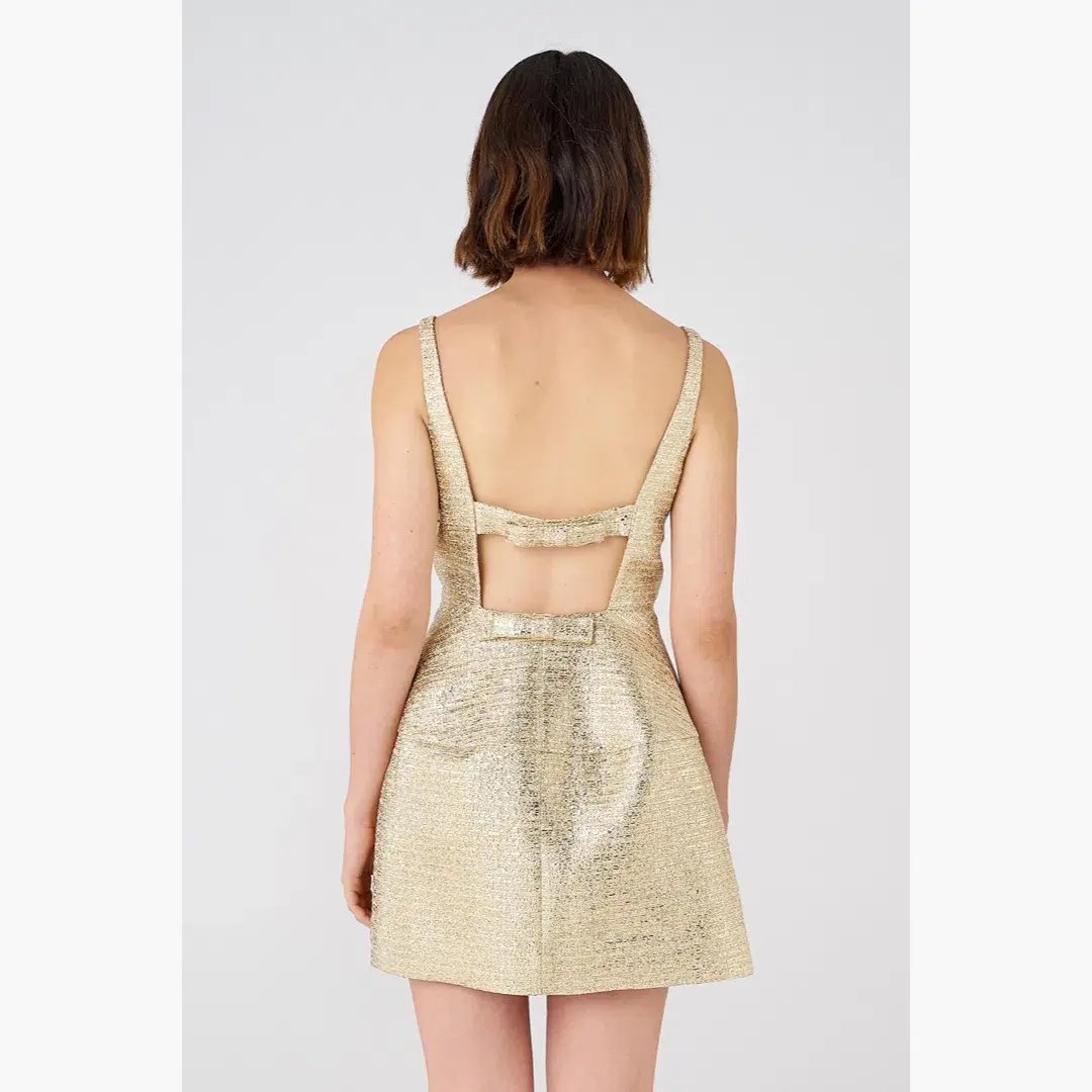 Oroton Metallic Mini Dress Gold Size 10 photo 5