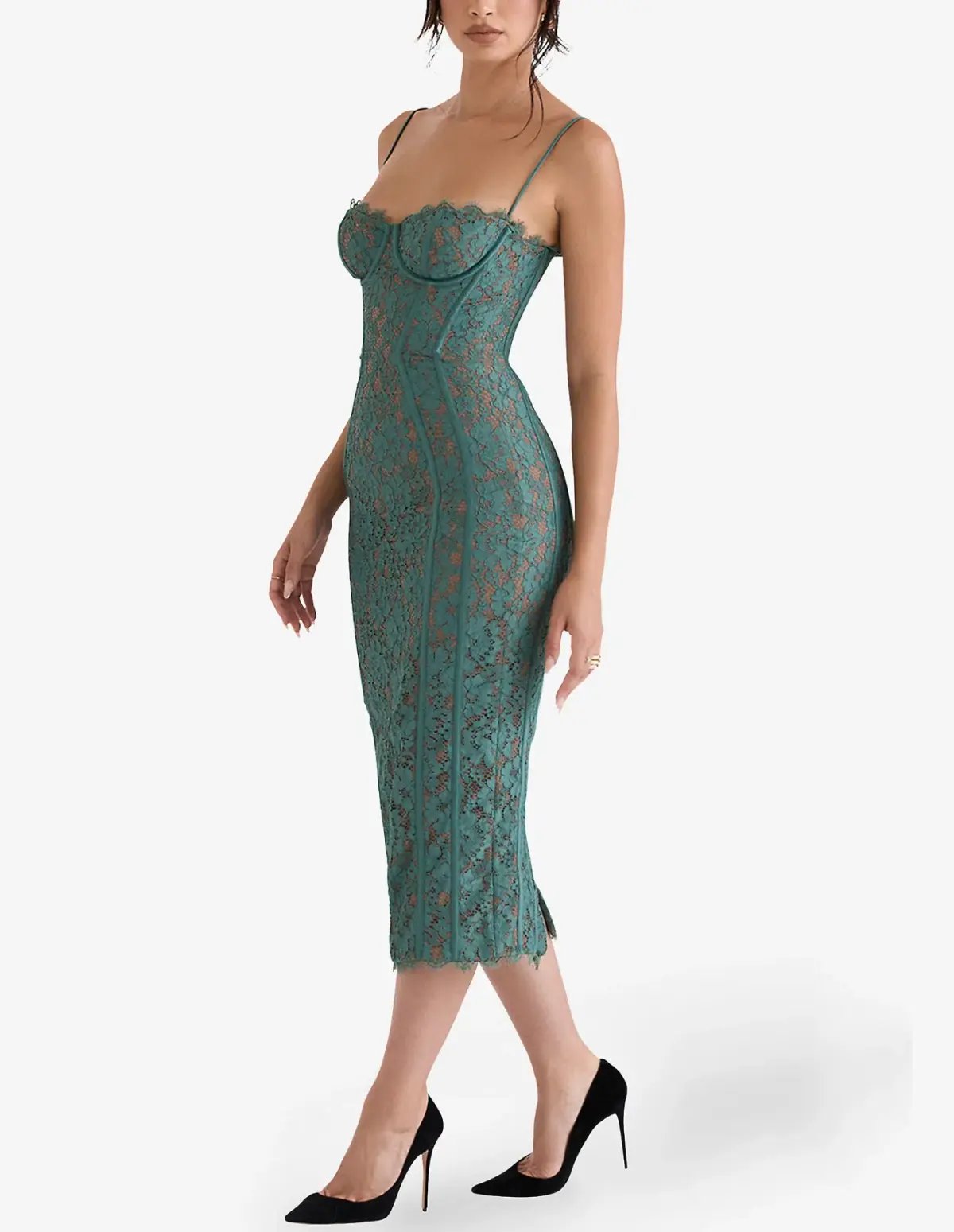 House Of Cb Joelle Forest Lace Midi Dress Green Size 8 photo 3