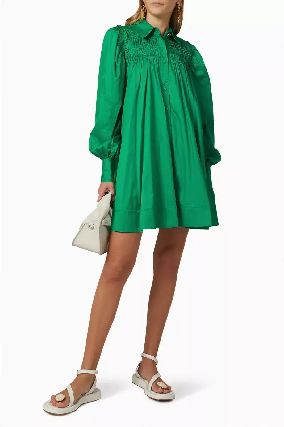 Aje Tidal Tucked Smock Mini Dress Green Size 6 photo 2