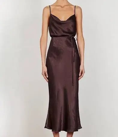 Shona Joy La Lune Bias Cowl Midi Dress Brown Size 10 / M photo 4