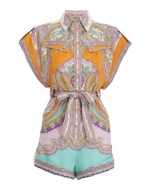 Zimmermann Lola Cuffed Playsuit Daisy Paisley Size 0P/Au 6 photo 6