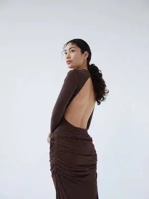 Paris Georgia Backless Bodysuit And Raffy Draped Skirt In Cocoa Size S / AU 8 photo 2