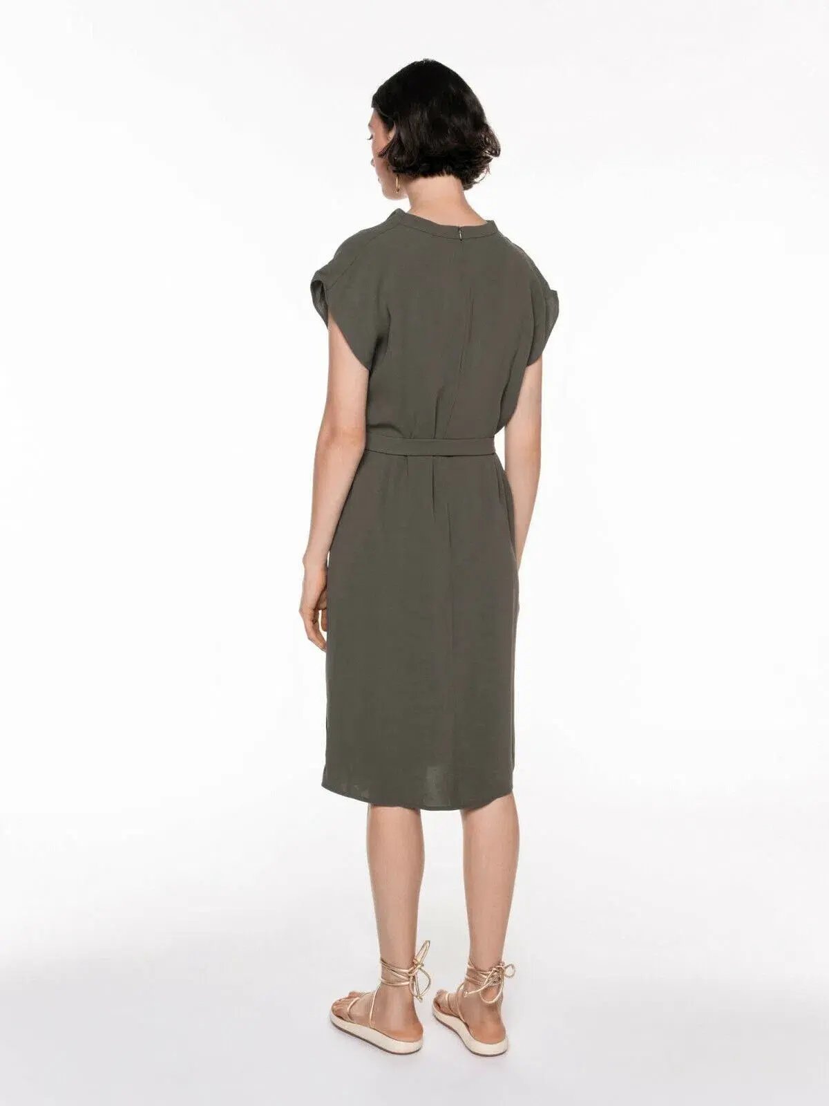 Veronika Maine Drapey Weave Drape Neck Midi Dress Khaki Size 14 photo 2