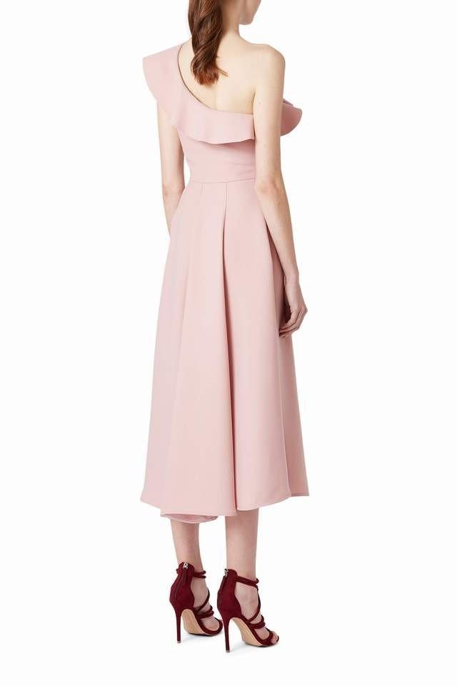 By Johnny One Shoulder Ruffle Midi Dress Pink Size 14 photo 2