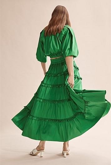 Country Road Green Silk Tiered Skirt Size 8  (Never worn) photo 2
