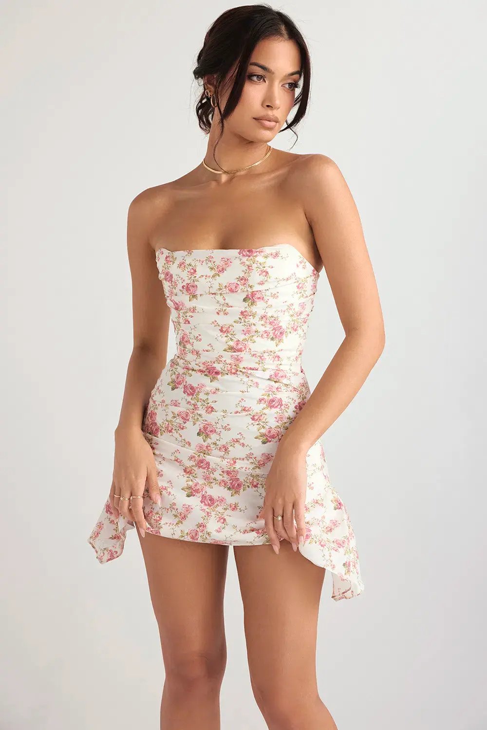 House Of Cb Jasmine Draped Corset Mini Dress Rose Print Size 6 photo 2