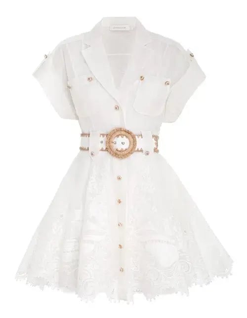 Zimmermann Postcard Belted Mini Dress Ivory Size 2/ AU 12 photo 7
